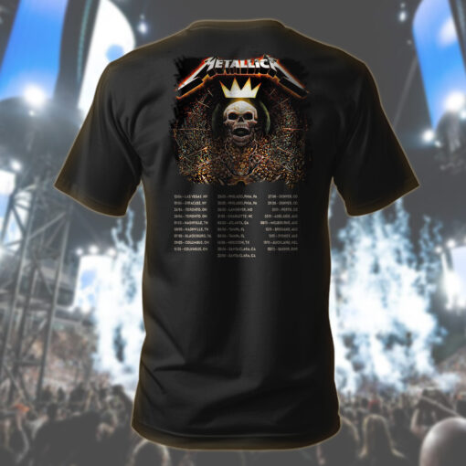 metallica north american tour 2025 shirt skeleton king crown design m72 world tour official apparel 2