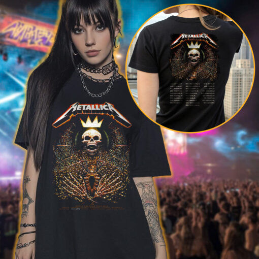 metallica north american tour 2025 shirt skeleton king crown design m72 world tour official apparel 3
