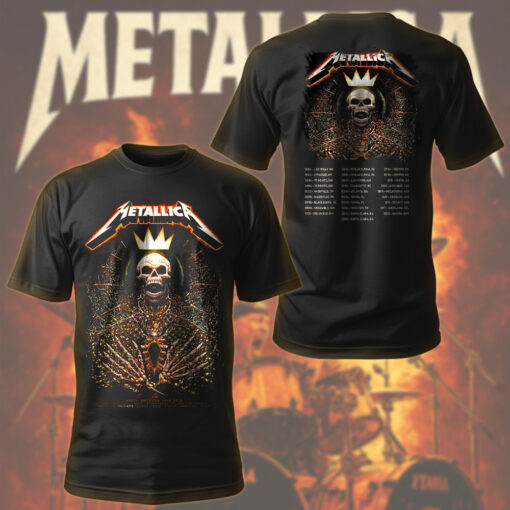 metallica north american tour 2025 shirt skeleton king crown design m72 world tour official apparel