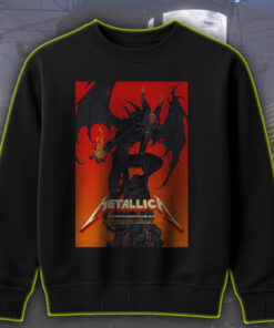 metallica north american tour 2025 sweatshirt fiery demon design from official m72 poster nashville to columbus drop 1