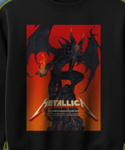 metallica north american tour 2025 sweatshirt fiery demon design from official m72 poster nashville to columbus drop