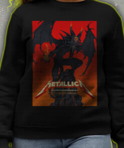 metallica north american tour 2025 sweatshirt fiery demon design from official m72 poster nashville to columbus drop 3