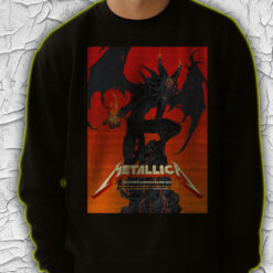 metallica north american tour 2025 sweatshirt fiery demon design from official m72 poster nashville to columbus drop 4