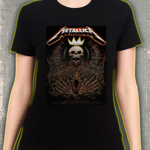 metallica north american tour 2025 t shirt skeleton king crown design m72 tour official cities edition 3