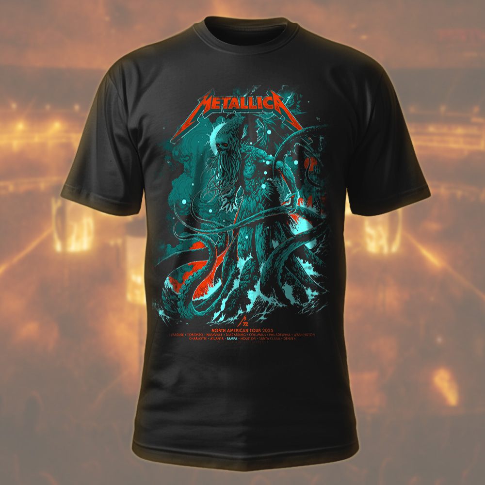 metallica north american tour shirt 2025 cthulhu sea monster art m72 collector merch tee hoodie more