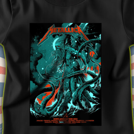 metallica north american tour t shirt 2025 cthulhu sea monster design m72 tour cities collector shirt 2