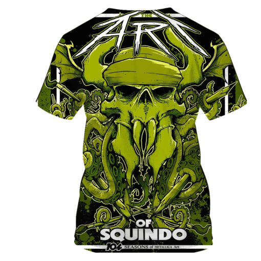 metallica squindo art shirt 3d aop skull tentacle green demon painter tee 2