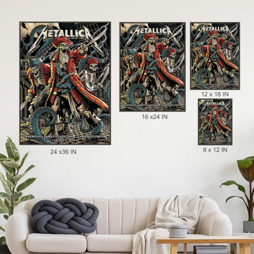 metallica tampa concert poster canvas m72 tour june 6 2025 pirate skeleton captain art raymond james stadium