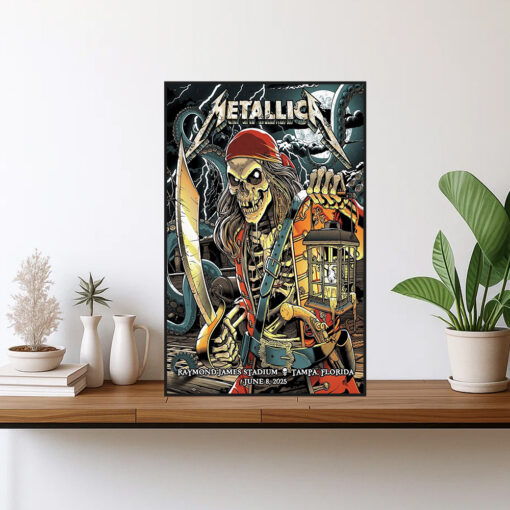 metallica tampa concert poster canvas m72 tour june 8 2025 pirate skeleton kraken art raymond james stadium1