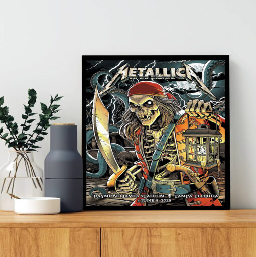 metallica tampa concert poster m72 tour june 8 2025 pirate skeleton kraken art raymond james stadium canvas 1