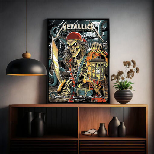 metallica tampa concert poster m72 tour june 8 2025 pirate skeleton kraken art raymond james stadium canvas 2