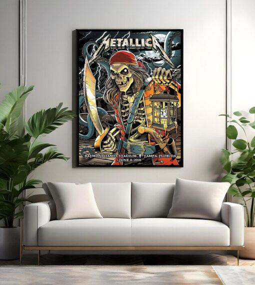metallica tampa concert poster m72 tour june 8 2025 pirate skeleton kraken art raymond james stadium canvas