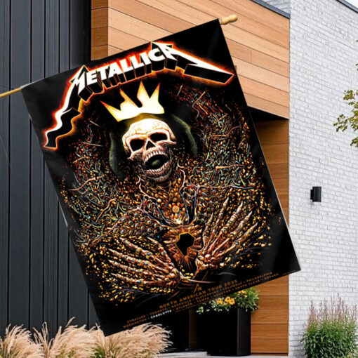 metallica tour flag 2025 north american cities skeleton king crown design m72 world tour banner 1
