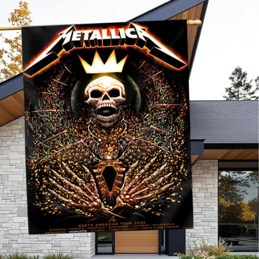 metallica tour flag 2025 north american cities skeleton king crown design m72 world tour banner 2