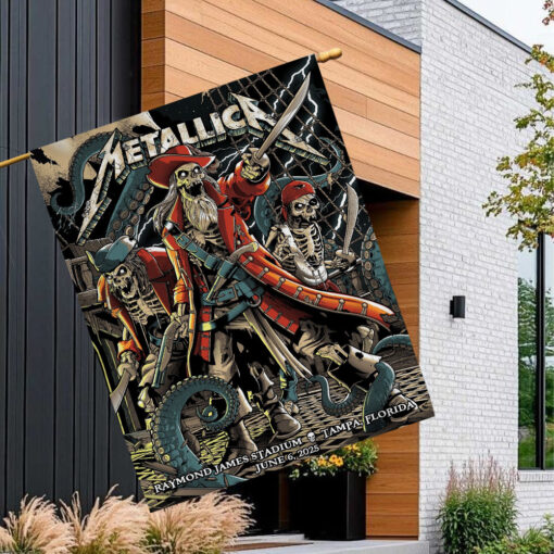 metallica tour flag m72 tampa pirate skeleton art june 6 2025 limited stadium banner edition 1