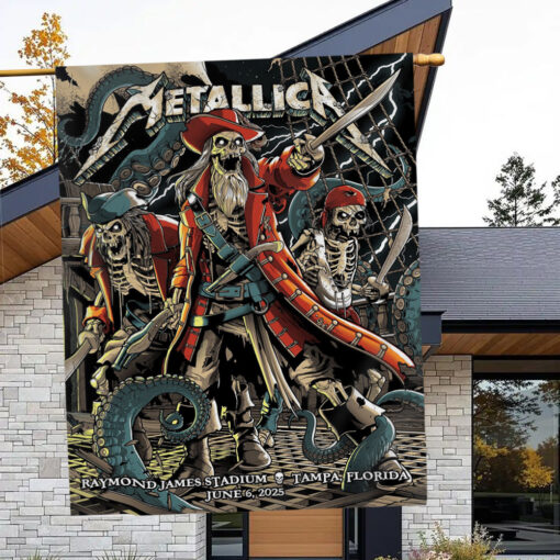 metallica tour flag m72 tampa pirate skeleton art june 6 2025 limited stadium banner edition 2