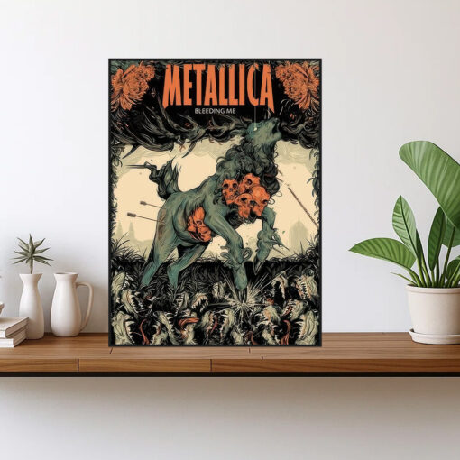 metallica bleeding me poster screen printed wall art decor with skull horse design 1