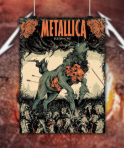 metallica bleeding me poster screen printed wall art decor with skull horse design 2