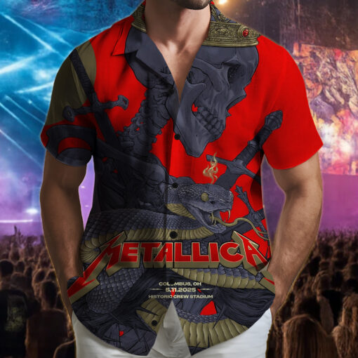 metallica columbus 2025 hawaiian shirt crown serpent war design