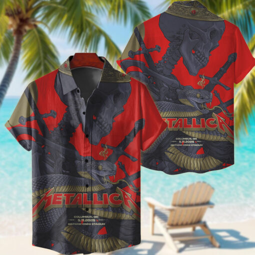 metallica columbus 2025 hawaiian shirt crown serpent war design