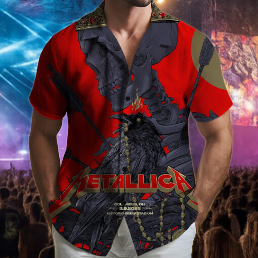 metallica columbus 2025 hawaiian shirt crowned skeleton raven edition