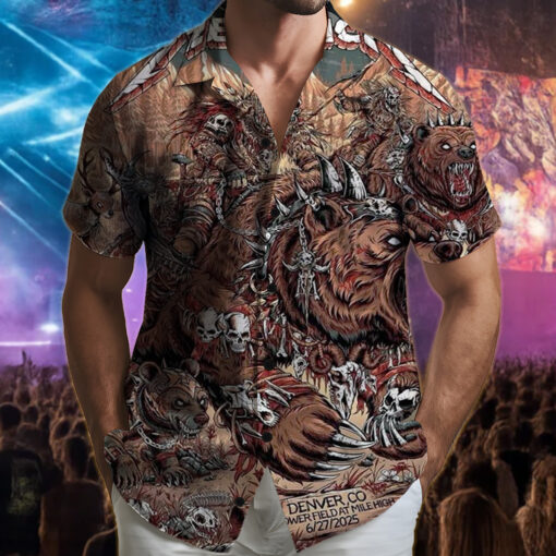 metallica hawaiian shirt bear rider denver 2025 mile high fury edition