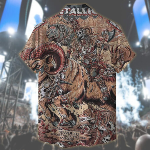 metallica hawaiian shirt ram skull warrior denver 2025 mile high edition 2