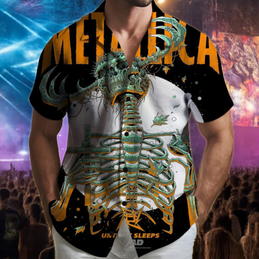 metallica hawaiian shirt until it sleeps skeleton load era official art