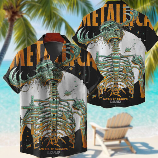 metallica hawaiian shirt until it sleeps skeleton load era official art