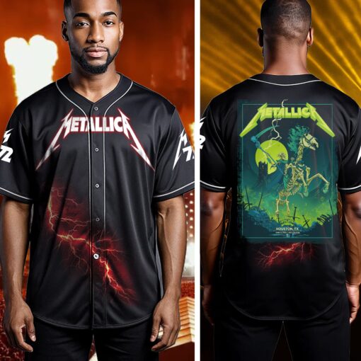 metallica houston 2025 baseball jersey deathrider lightning at nrg june 14 edition 2