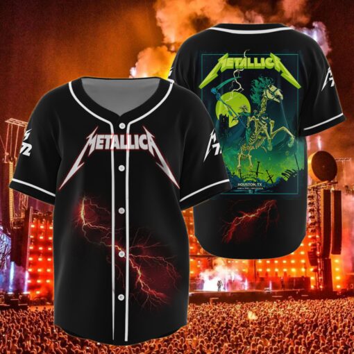 metallica houston 2025 baseball jersey deathrider lightning at nrg june 14 edition