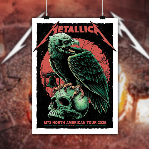 metallica m72 2025 poster skull raven canvas art for north american tour 2