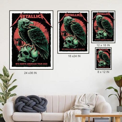 metallica m72 2025 poster skull raven canvas art for north american tour 4