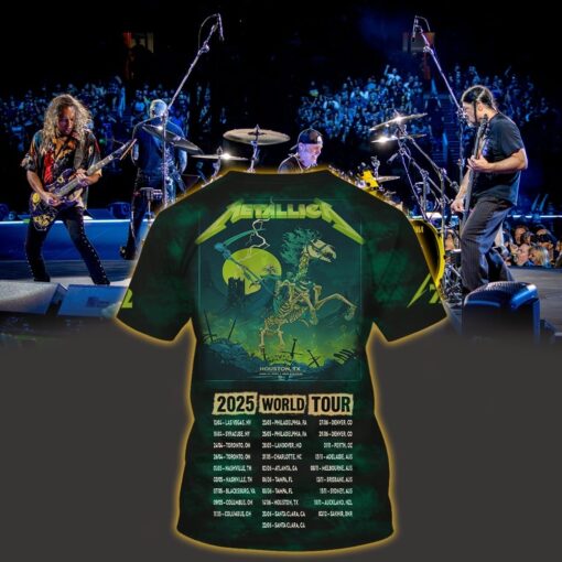 metallica m72 3d aop shirt june 14 2025 houston tx nrg stadium death rider skeleton horse artwork 2