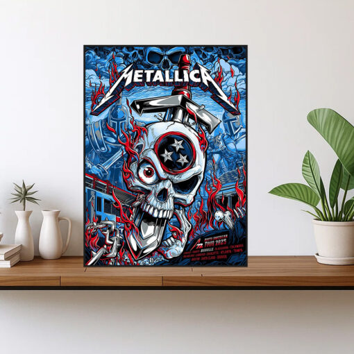 metallica m72 nashville 2025 poster blazing skull sword canvas art north american tour 1