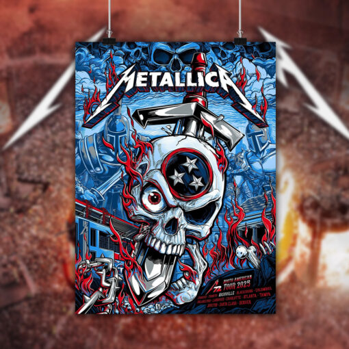 metallica m72 nashville 2025 poster blazing skull sword canvas art north american tour 2