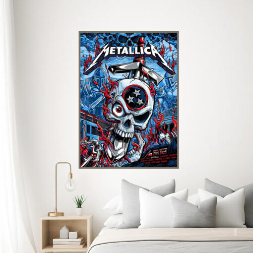 metallica m72 nashville 2025 poster blazing skull sword canvas art north american tour 3