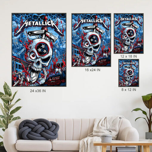 metallica m72 nashville 2025 poster blazing skull sword canvas art north american tour 4