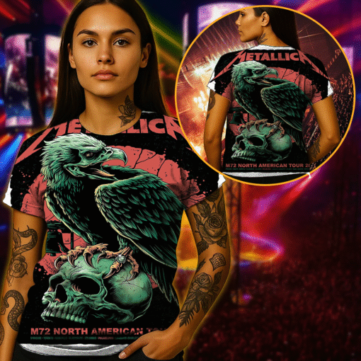 metallica m72 northamericantour2025 ravenskull art 3d aop shirt 3
