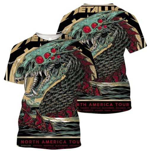 metallica m72 tour 2025 3d aop shirt sea serpent skull art full print metal tee
