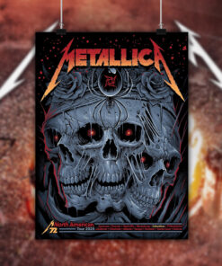 metallica m72 tour 2025 poster triple skull rose canvas wall art 2
