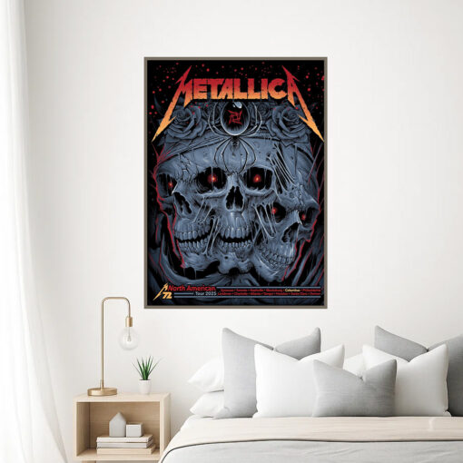 metallica m72 tour 2025 poster triple skull rose canvas wall art 3