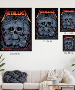 metallica m72 tour 2025 poster triple skull rose canvas wall art 4