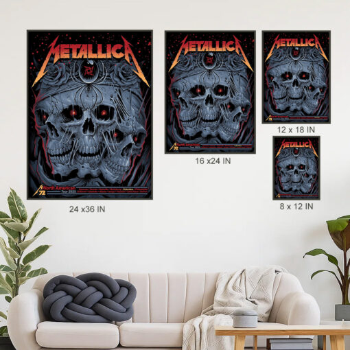 metallica m72 tour 2025 poster triple skull rose canvas wall art 4