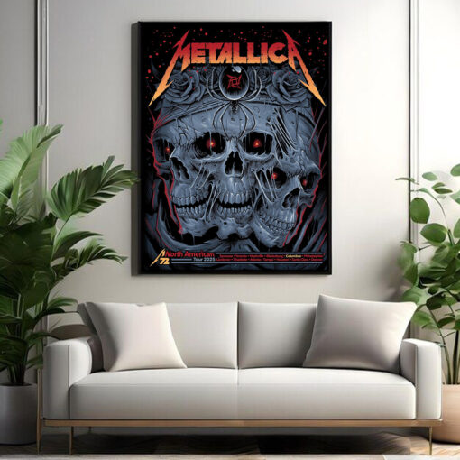 metallica m72 tour 2025 poster triple skull rose canvas wall art