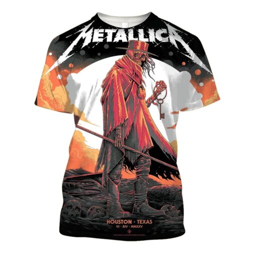 metallica m72 tour aop shirt june 14 2025 houston tx nrg stadium gravekeeper skeleton with key 3d artwork limited concert tee 1