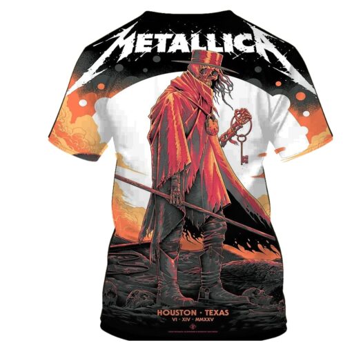metallica m72 tour aop shirt june 14 2025 houston tx nrg stadium gravekeeper skeleton with key 3d artwork limited concert tee 2
