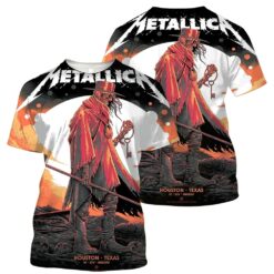 metallica m72 tour aop shirt june 14 2025 houston tx nrg stadium gravekeeper skeleton with key 3d artwork limited concert tee