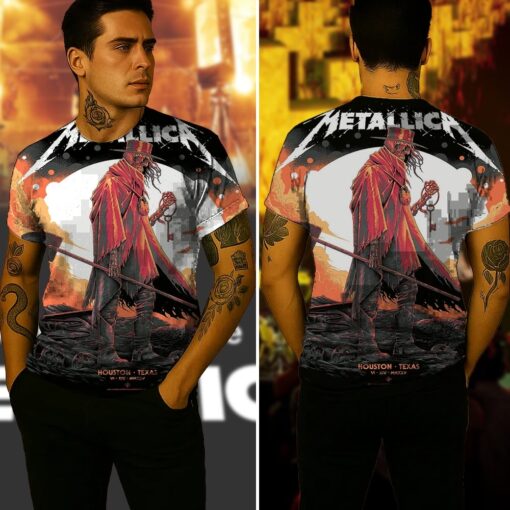 metallica m72 tour aop shirt june 14 2025 houston tx nrg stadium gravekeeper skeleton with key 3d artwork limited concert tee 4