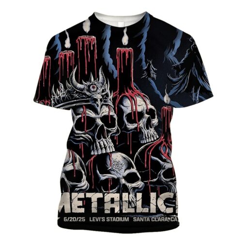 metallica m72 tour aop shirt june 20 2025 santa clara ca levis stadium skull candles grim reaper 3d artwork metallica x limp bizkit x ice nine kills concert tee 1